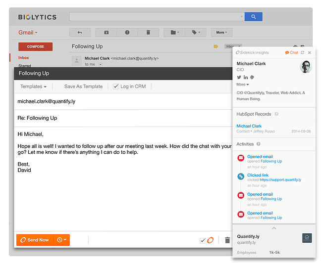 HubSpot Sidekick Screenshot