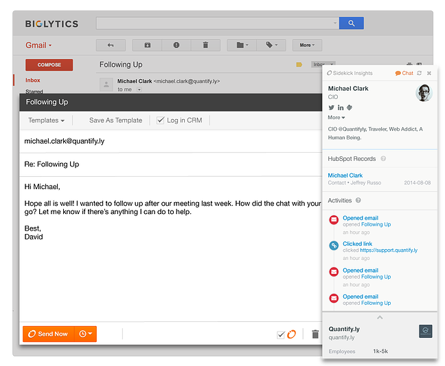 HubSpot Sidekick Screenshot